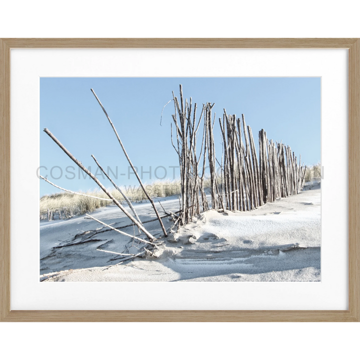 Schneebedeckte Holzpfosten in Reihe für Poster Beach Sylt SY70