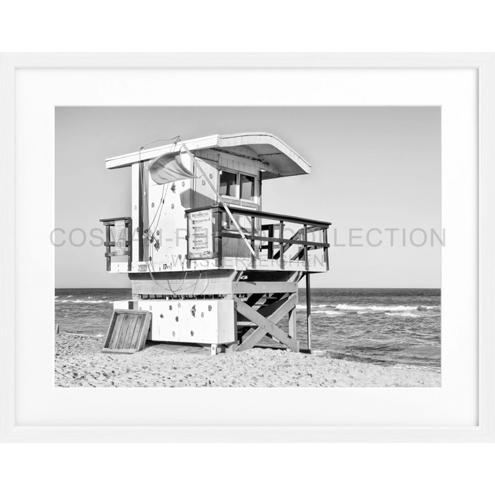 Schwarz-weiß Lifeguard-Turm am Strand, Poster Florida Miami Beach FL15