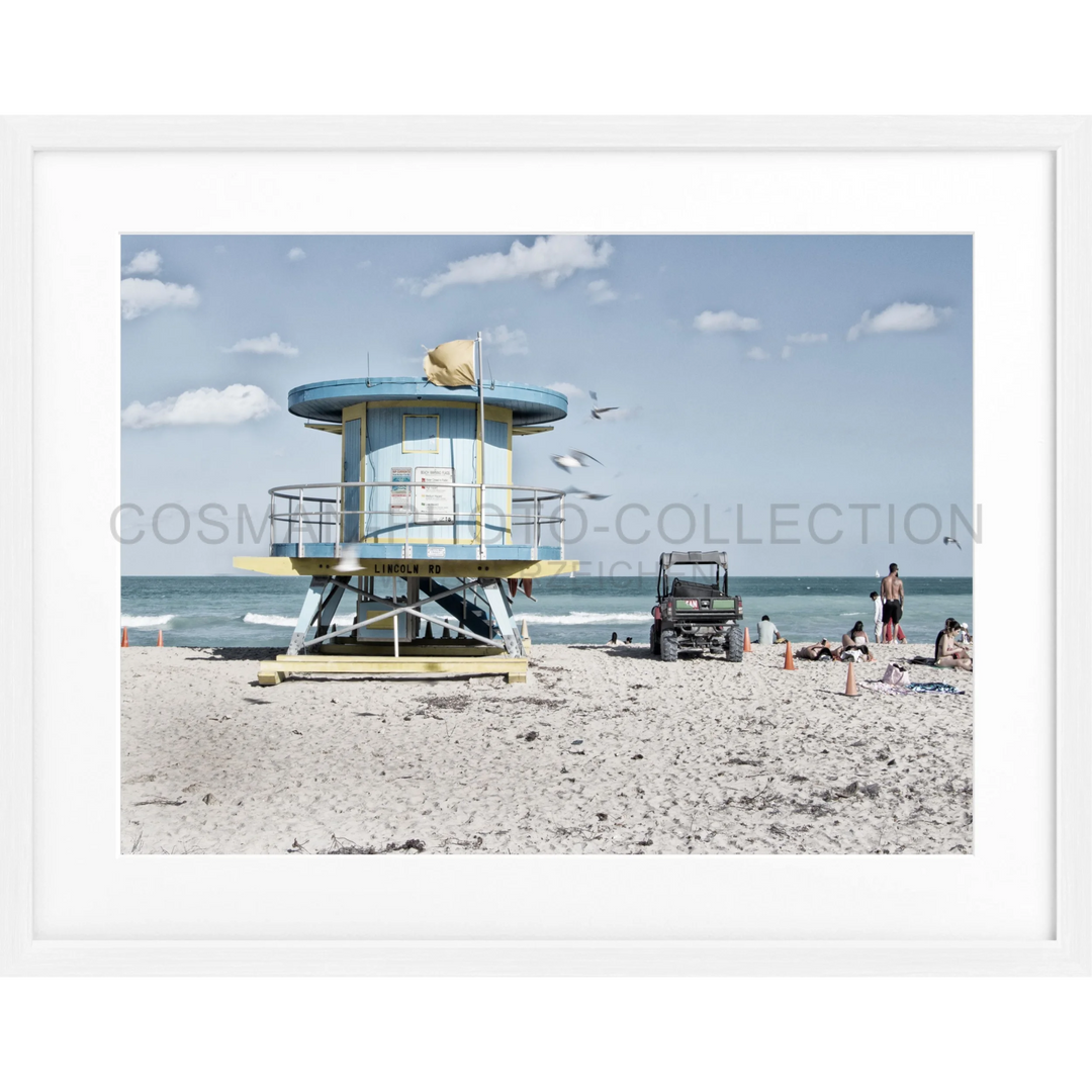 Türkis-weißer Rettungsturm am Strand, Poster Florida Miami Beach FL16