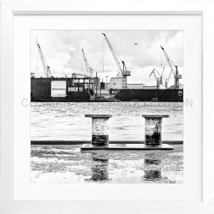 Cosman-Interior Rahmenfarbe: weiss matt / Grösse: Quadrat 55 (55x55cm) / Motiv: schwarz/weiss Poster Hamburg Hafen "DOCK 11" HH05KQ