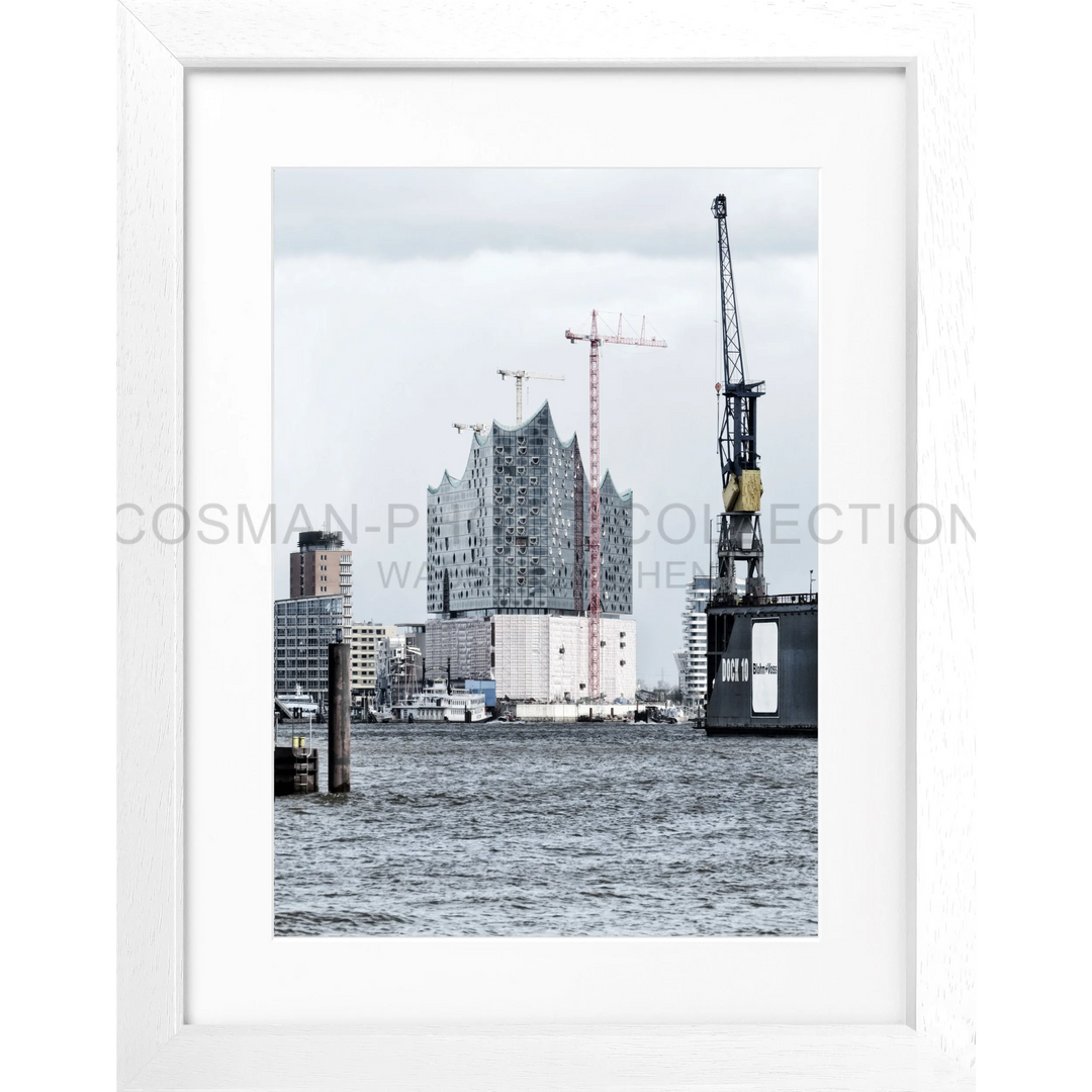 Cosman-Interior Rahmenfarbe: weiss matt / Grösse: S (25cm x 31cm) / Motiv: farbe Poster Hamburg Hafen "Elphi" HH05G