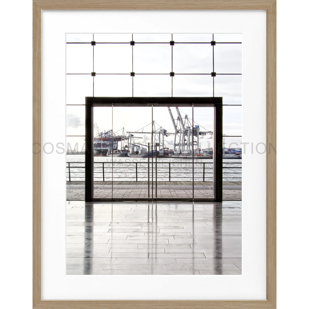 Schwarzer Rahmen mit Blick auf Industriekräne im Hamburger Hafen, Poster Hamburg Hafen HH33