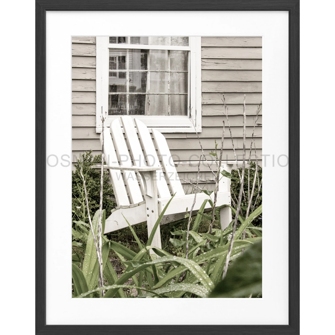 Weißer Adirondack-Stuhl im Poster Hamptons Long Island Deckchair HM14 Design