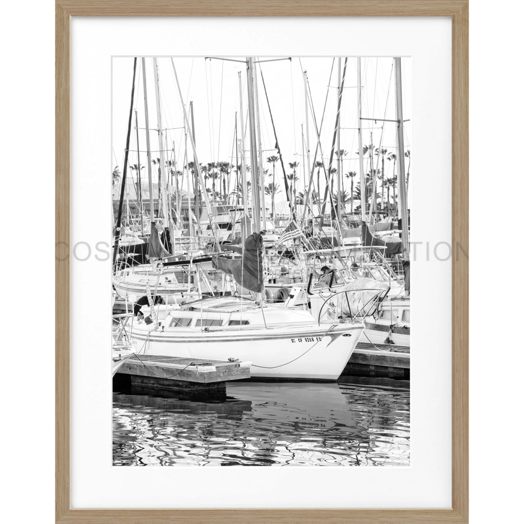 Segelboote im Hafen mit Masten, dargestellt auf dem Poster Kalifornien Boat K177