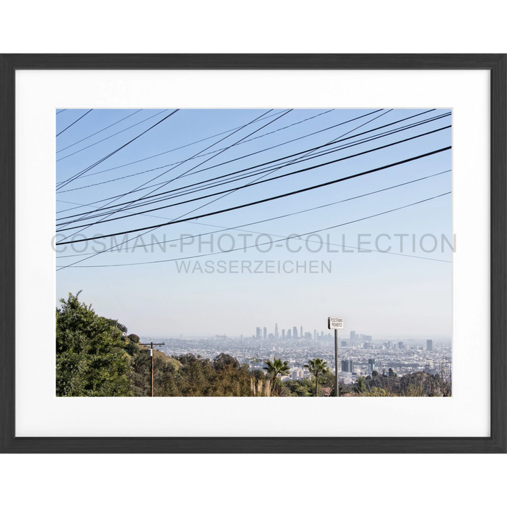 Rahmenfotografie der Los Angeles Stadtansicht mit Stromleitungen im Poster Kalifornien K138