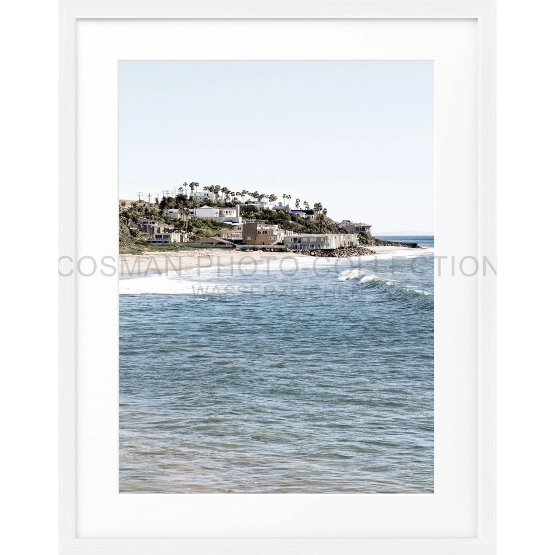 Küstenhang mit Palmen, Blick auf die blauen Wellen des Ozeans, Poster Kalifornien Malibu K61