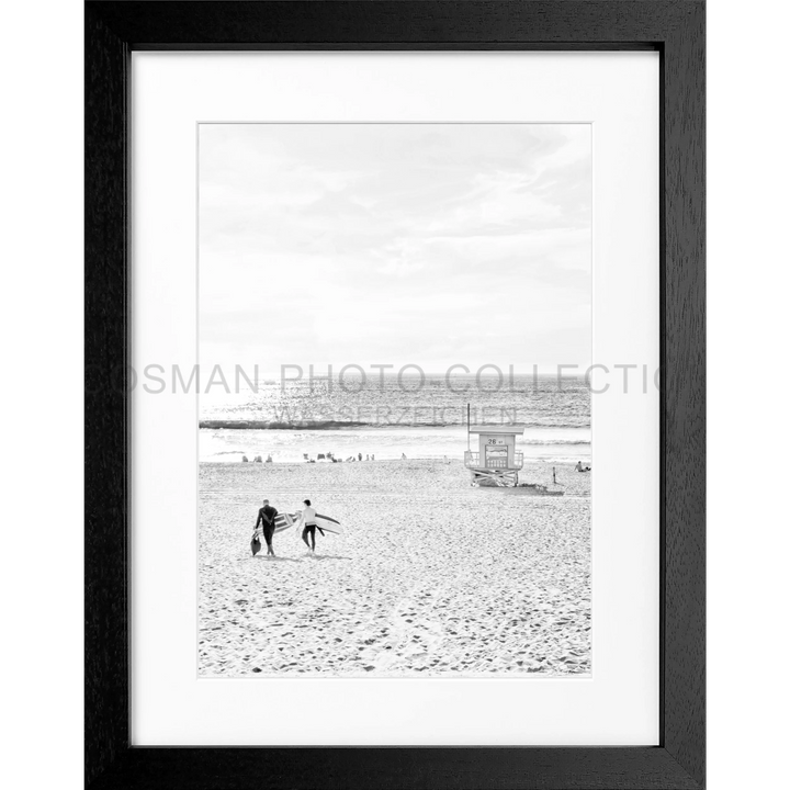 Schwarz-weißes Foto von Menschen am Strand, Poster Kalifornien Manhattan Beach K183