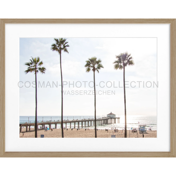 Gerahktes Foto eines Strandpier mit Palmen, Poster Kalifornien Manhattan Beach K185