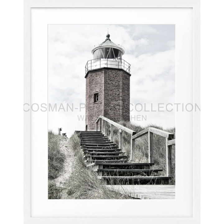 Stein-Leuchtturm mit weißen Treppen zur Eingangstür im Poster Leuchtturm Sylt