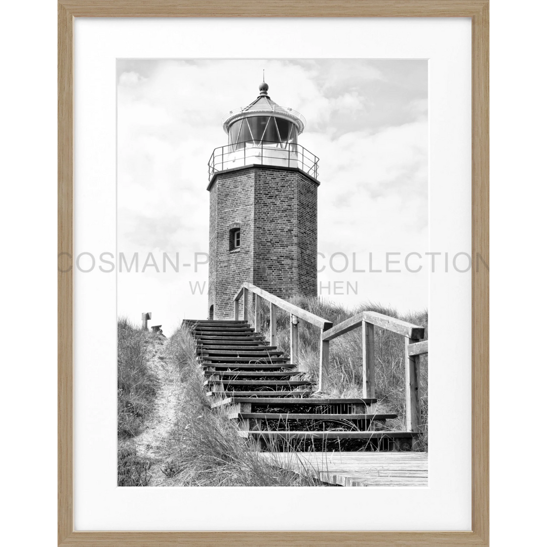 Steinleuchtturm mit Wendeltreppe zum Eingang auf Poster Leuchtturm Sylt Rotes Kliff