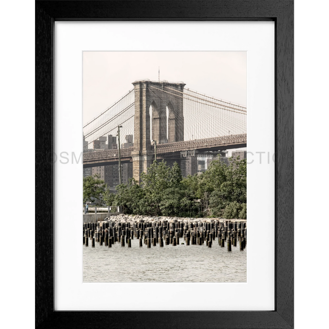 Brooklyn Bridge with wooden pilings in the foreground, Poster New York NY112