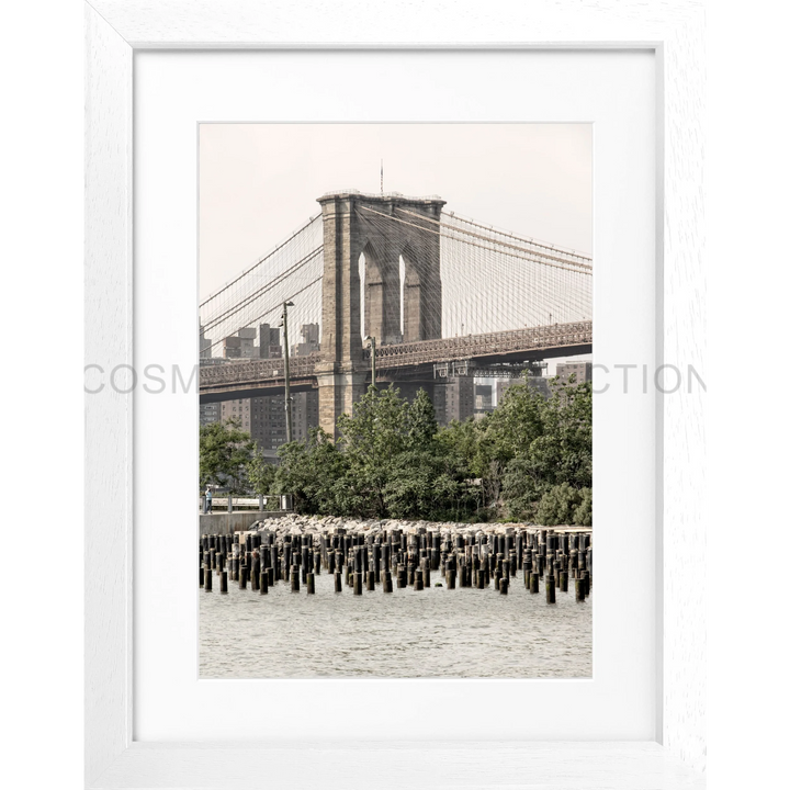 Brooklyn Bridge with wooden pilings in foreground for Poster New York Brooklyn Bridge NY112