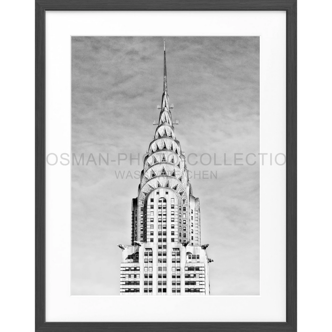 Art Deco-Spitze des Chrysler Building in Schwarz-Weiß auf Poster New York NY45