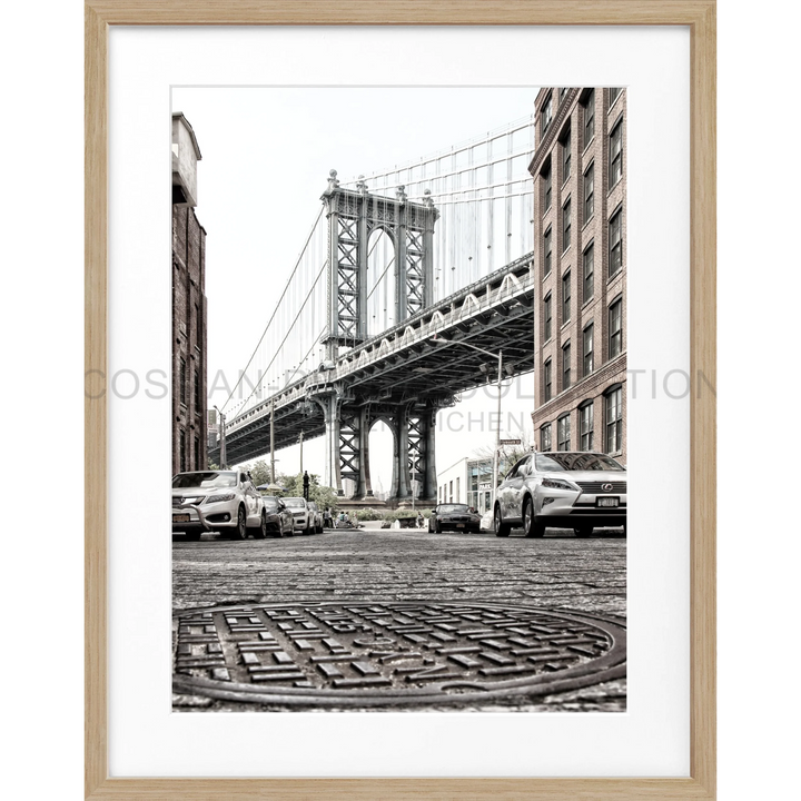 Manhattan Bridge von den Kopfsteinpflasterstraßen in DUMBO, Brooklyn, New York