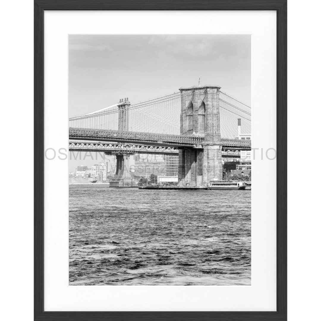 Brooklyn Bridge black and white poster spanning East River, New York NY111