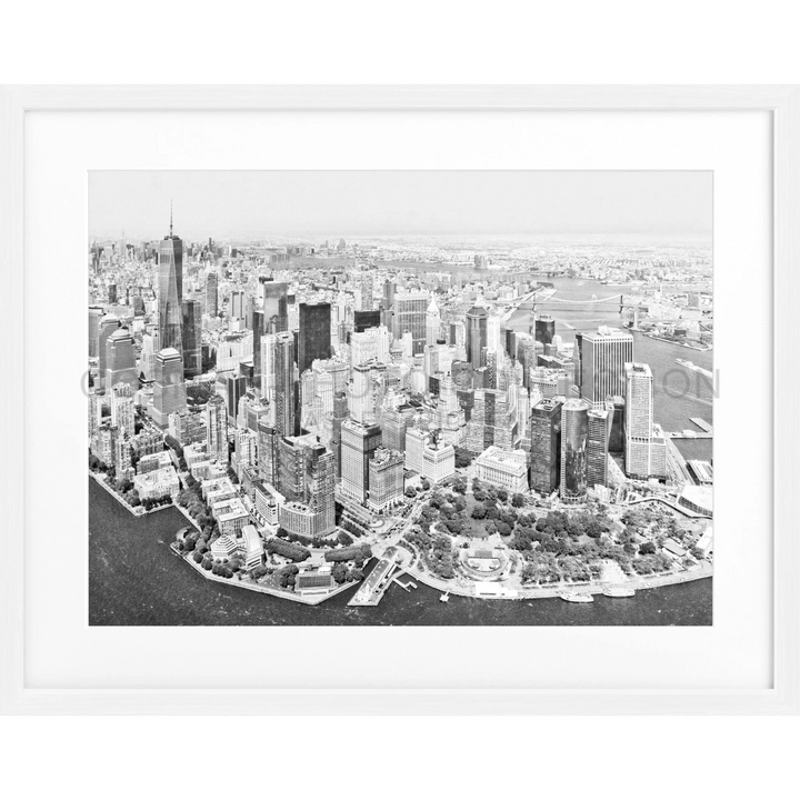 Schwarz-weiß Luftaufnahme der unteren Skyline von Manhattan als Poster New York Skyline NY37