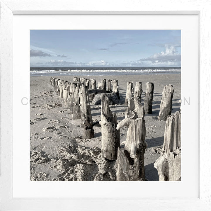 Wettergegerbte Holzpfosten am Strand für Poster Sylt ’Strand’ SY77Q