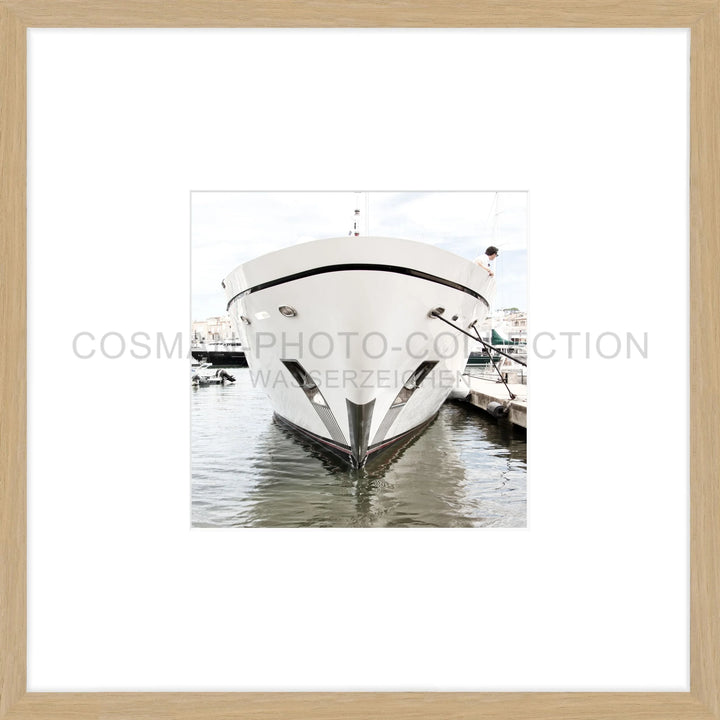 Sleek white yacht with pointed bow, featured in Poster Yacht Saint Tropez ST35OB