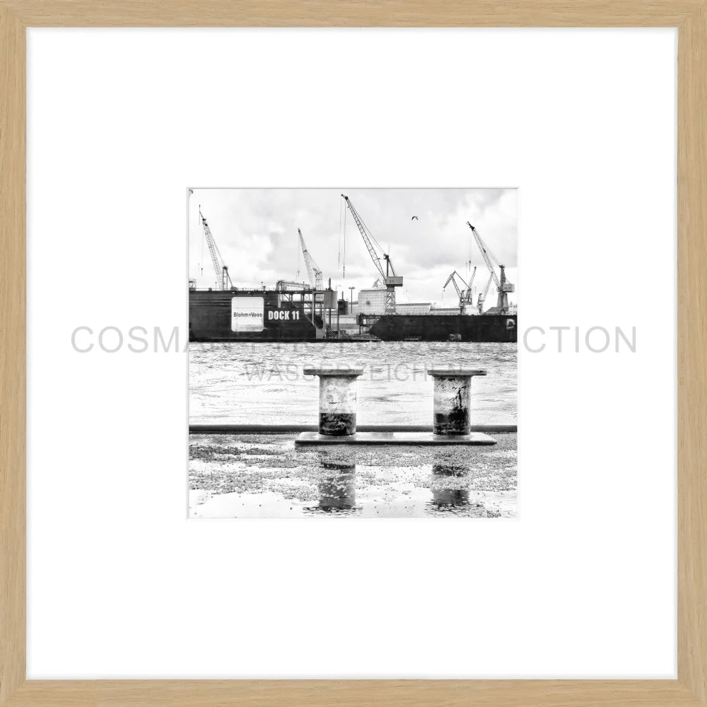 Poster Hamburg Hafen HH05K - 43x43cm Objektrahmen Eiche